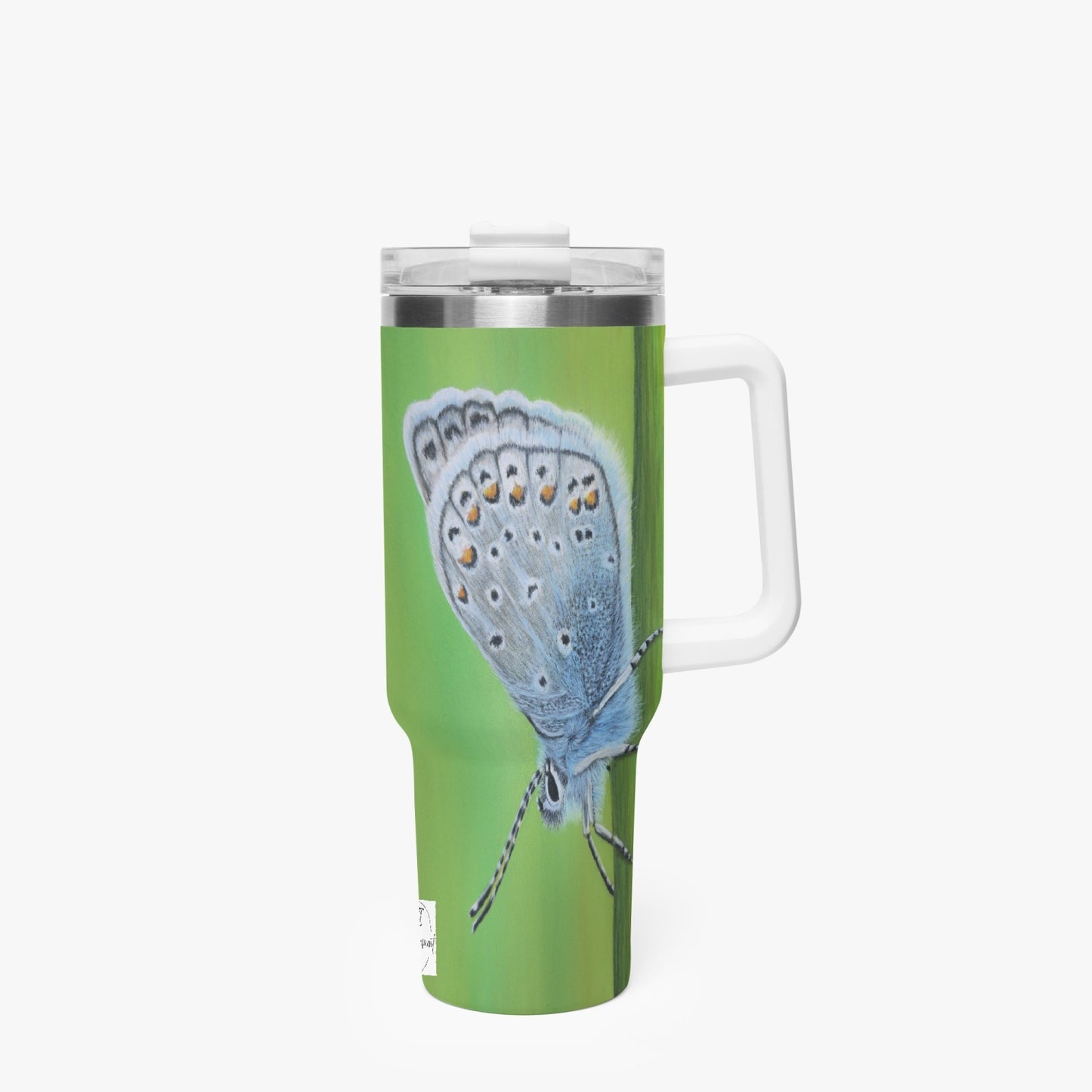 Stainless Steel Tumbler Cup - 40oz Gossamer Blue, Butterfly Artwork Travel Mug, Butterfly Artwork by Cathy Dement