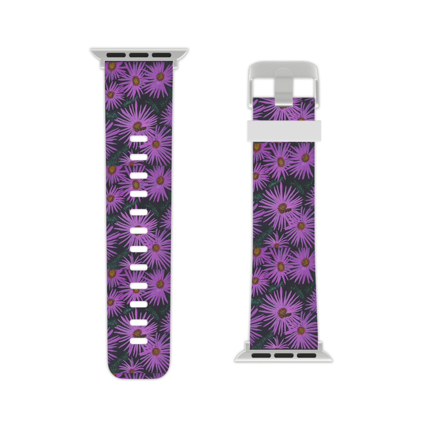 Watch Band for Apple Watch - Purple Flowers and Bee - Colorful Floral Artwork Design