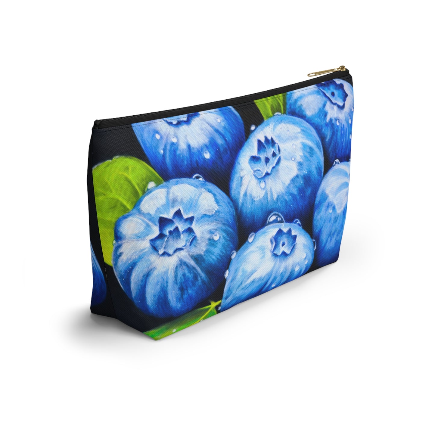 Blueberry Bliss - Berry Artwork with Dew Drops, Accessory Pouch w T-bottom. Zippered Bag, Cosmetic Clutch