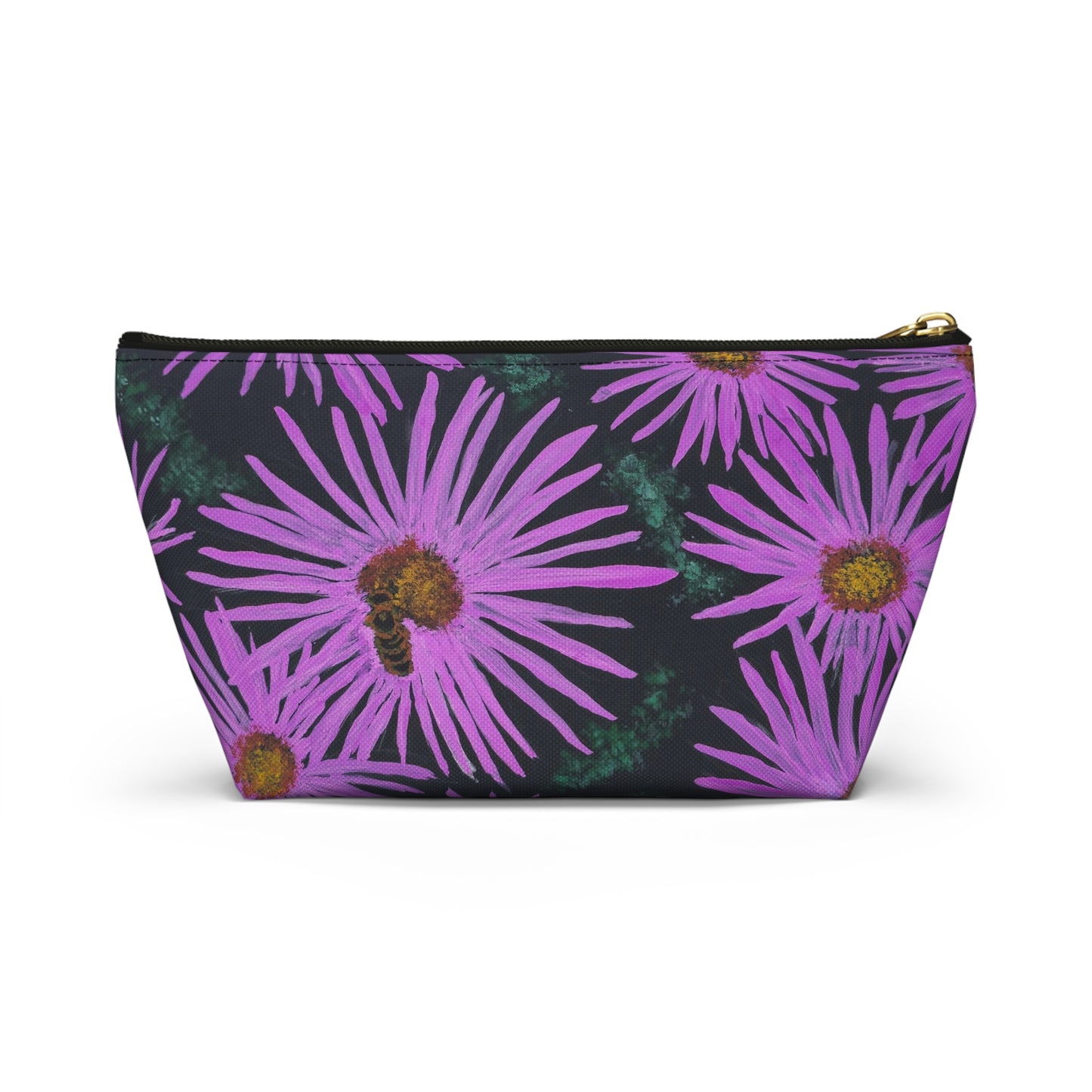 Accessory Pouch with T-bottom - Purple Aster Flowers with Bee Artwork