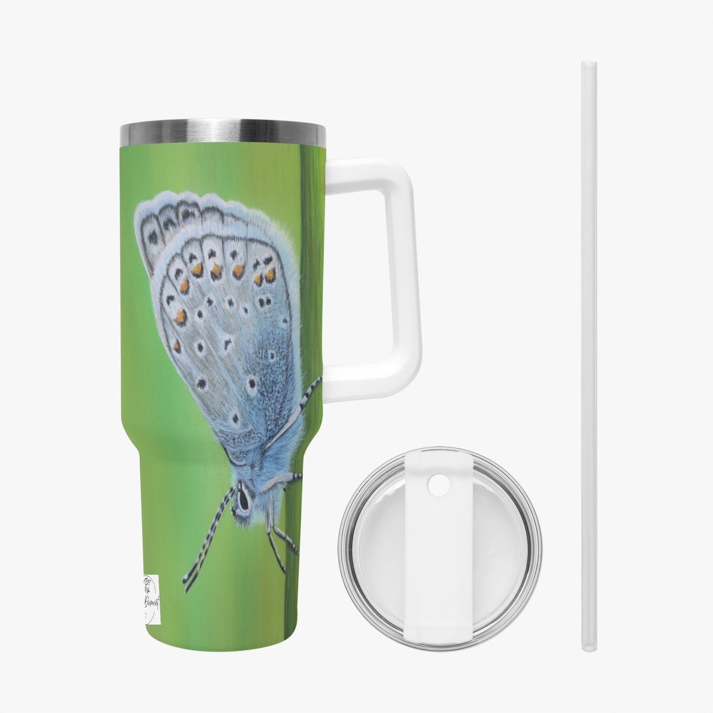 Stainless Steel Tumbler Cup - 40oz Gossamer Blue, Butterfly Artwork Travel Mug, Butterfly Artwork by Cathy Dement