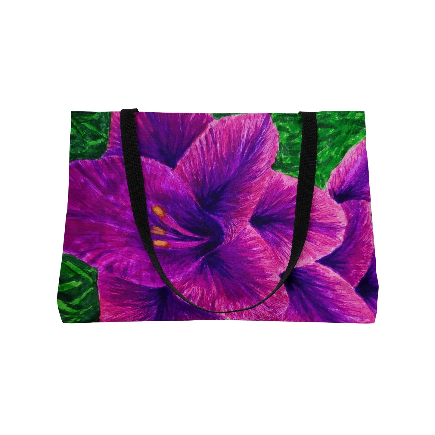 Weekender Tote Bag - Royal Reverie: Purple Gladiola, Floral Artwork Design