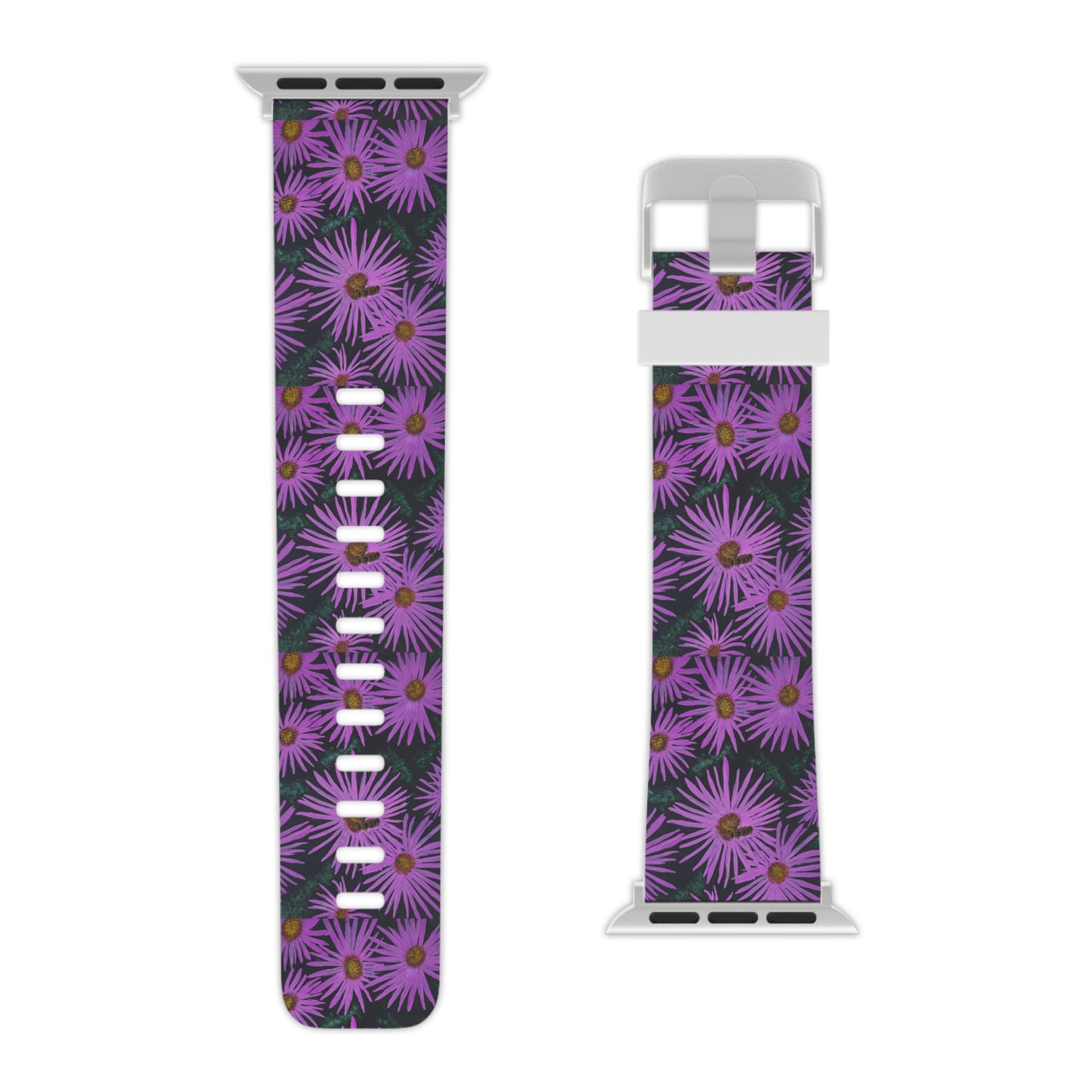 Watch Band for Apple Watch - Purple Flowers and Bee - Colorful Floral Artwork Design