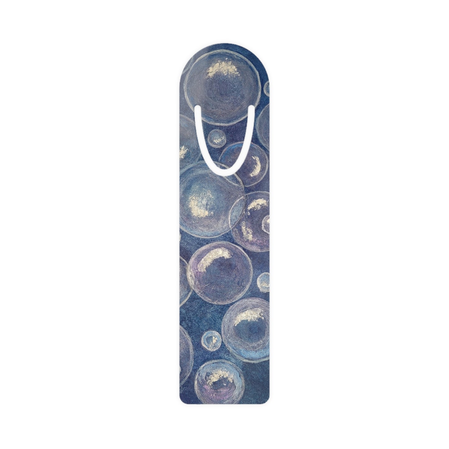 Metal Bookmark - Tranquil Reflections: Blue and White Reflective Bubble Design