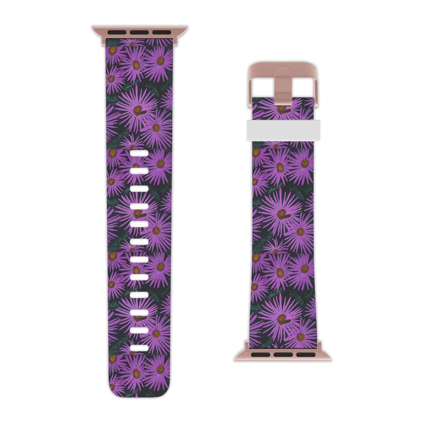 Watch Band for Apple Watch - Purple Flowers and Bee - Colorful Floral Artwork Design
