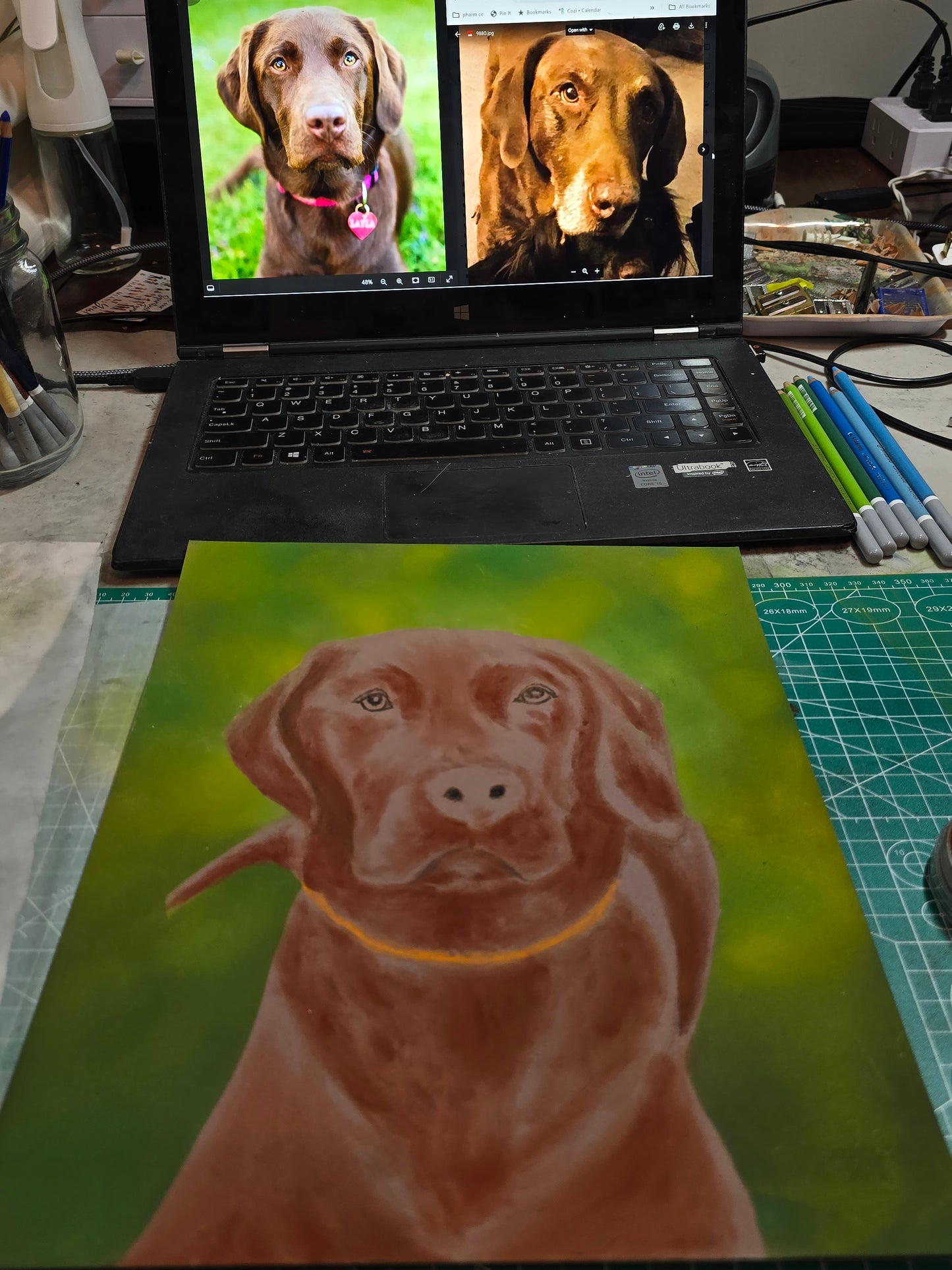 Original Artwork Pet Portrait (sold): Chocolate Lab Dog Pastel Painting