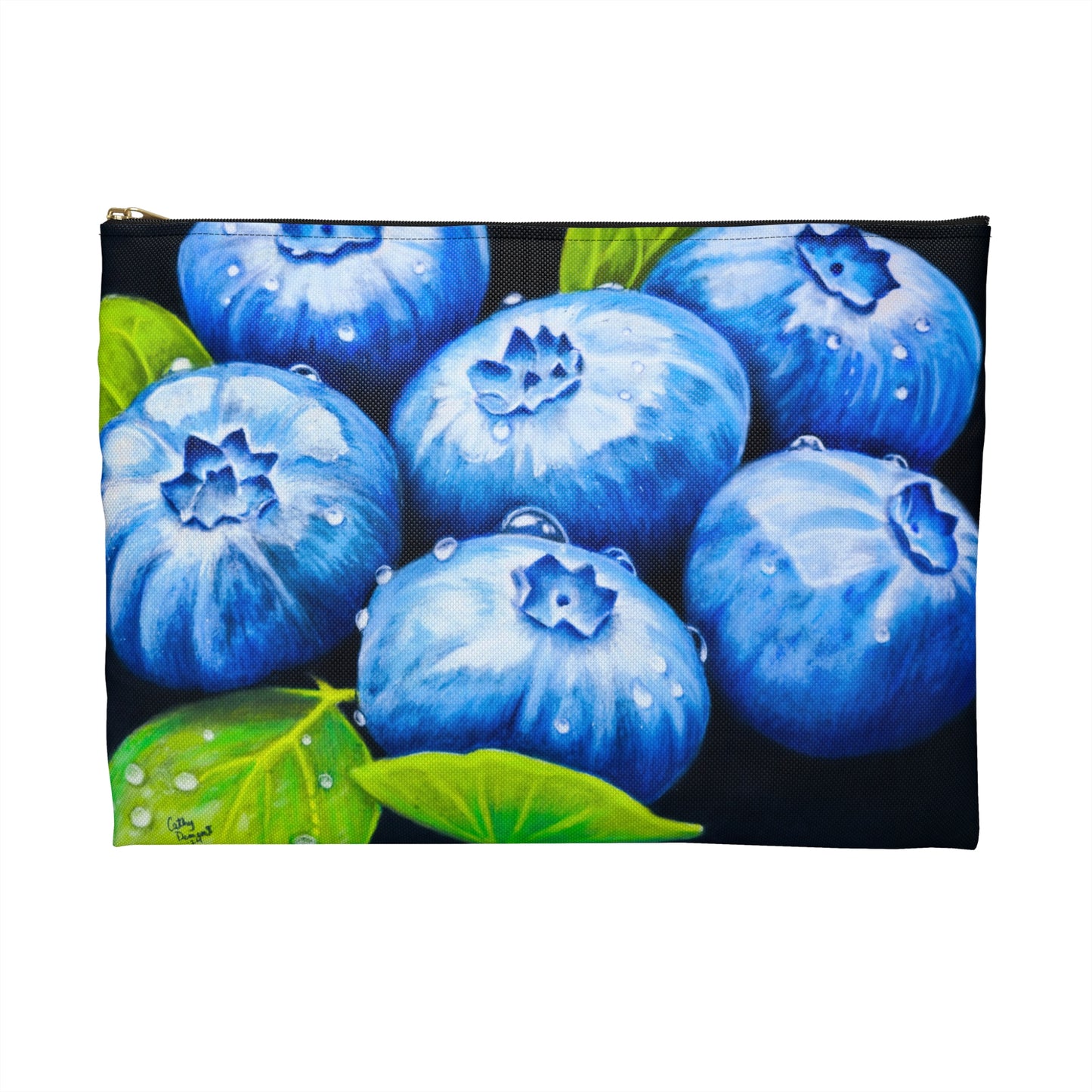 Blueberry Bliss - Berry Artwork with Dew Drops, Accessory Pouch, Colorful Zippered Bag, Artistic Clutch