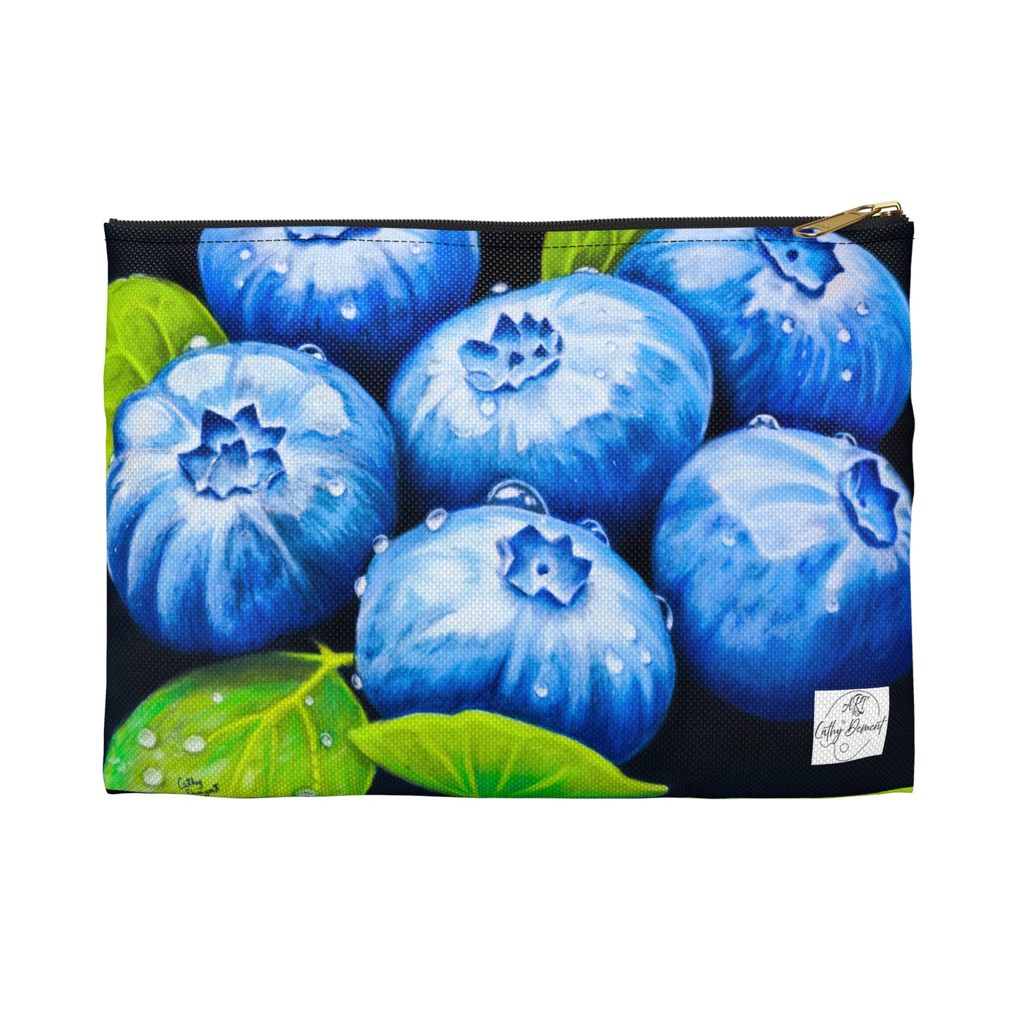 Blueberry Bliss - Berry Artwork with Dew Drops, Accessory Pouch, Colorful Zippered Bag, Artistic Clutch