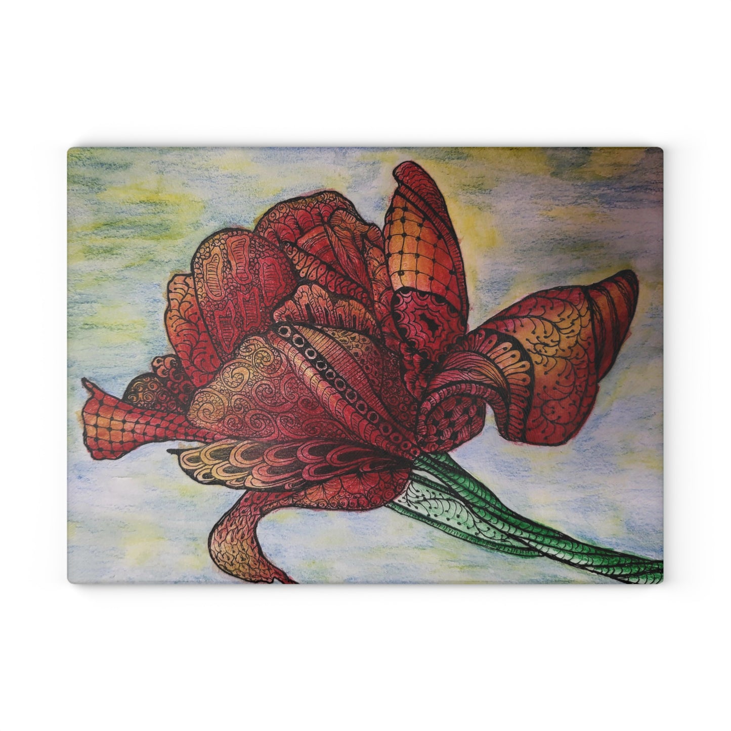 Artistic Floral Glass Cutting Board - Zen Floral Harmony - Elegant Kitchen Decor for Cooking & Serving