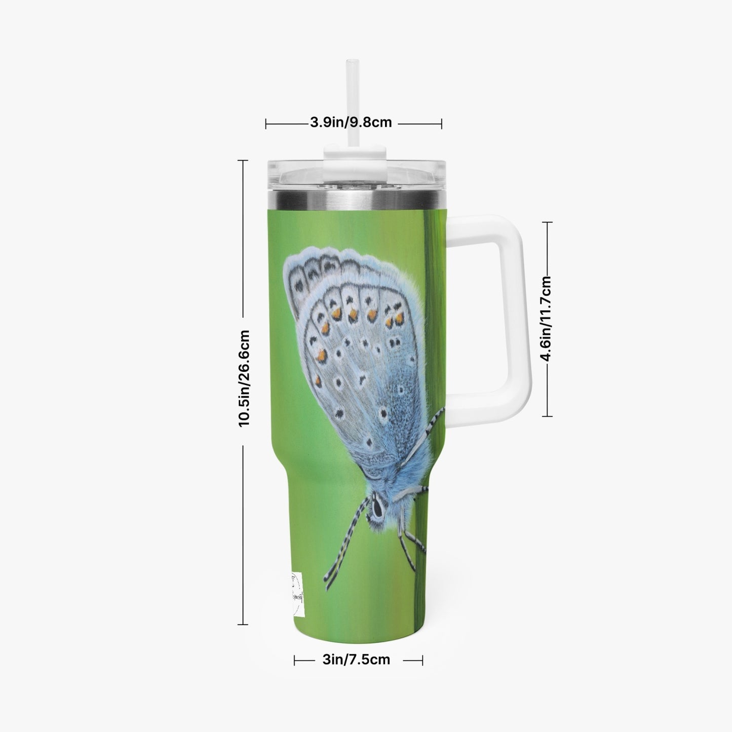 Stainless Steel Tumbler Cup - 40oz Gossamer Blue, Butterfly Artwork Travel Mug, Butterfly Artwork by Cathy Dement