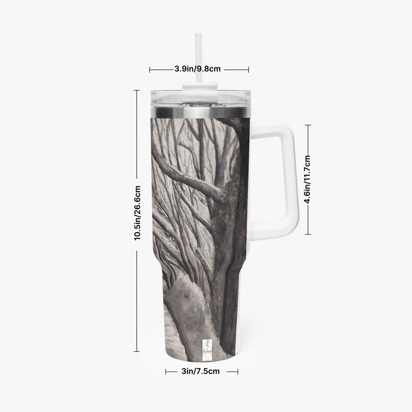 Stainless Steel Tumbler Cup - 40 0z Tranquil Timber Path, Forest Artwork by Cathy Dement, Artistic Travel Mug