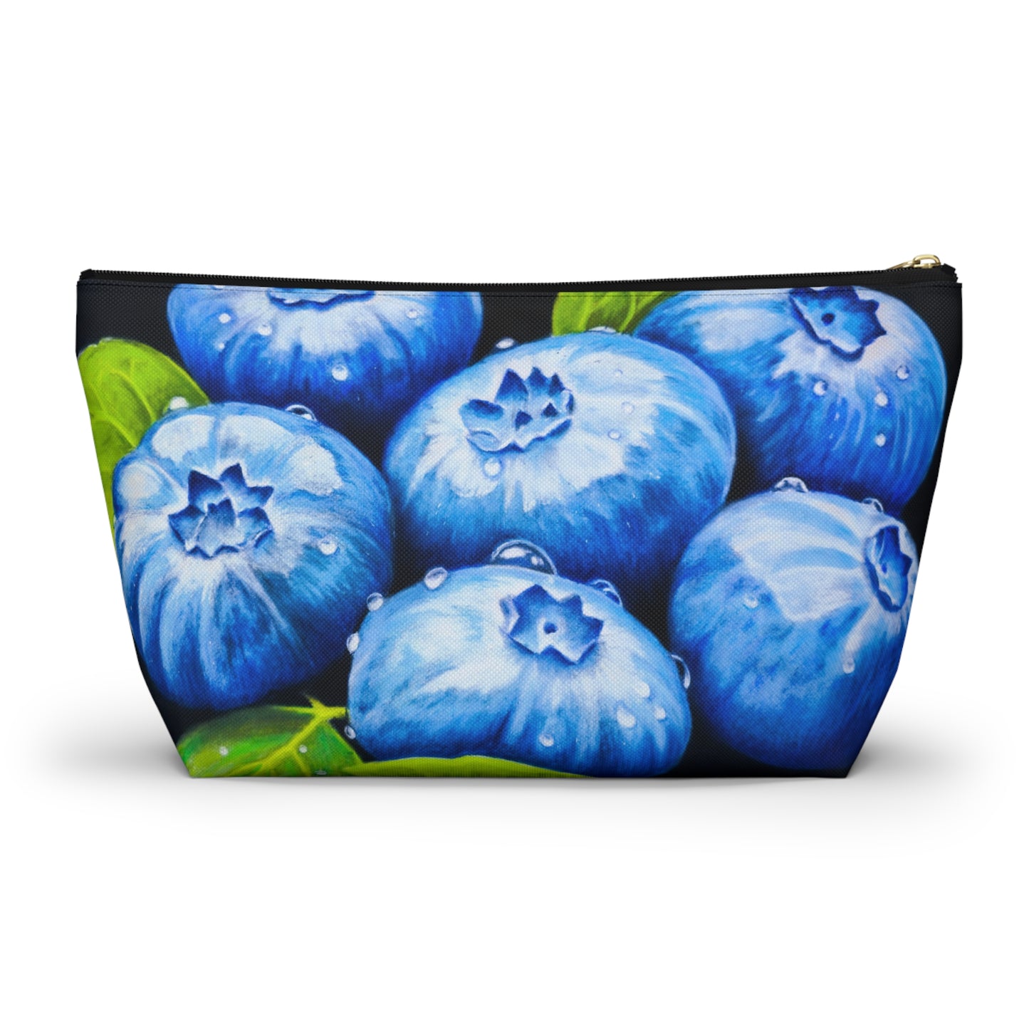 Blueberry Bliss - Berry Artwork with Dew Drops, Accessory Pouch w T-bottom. Zippered Bag, Cosmetic Clutch