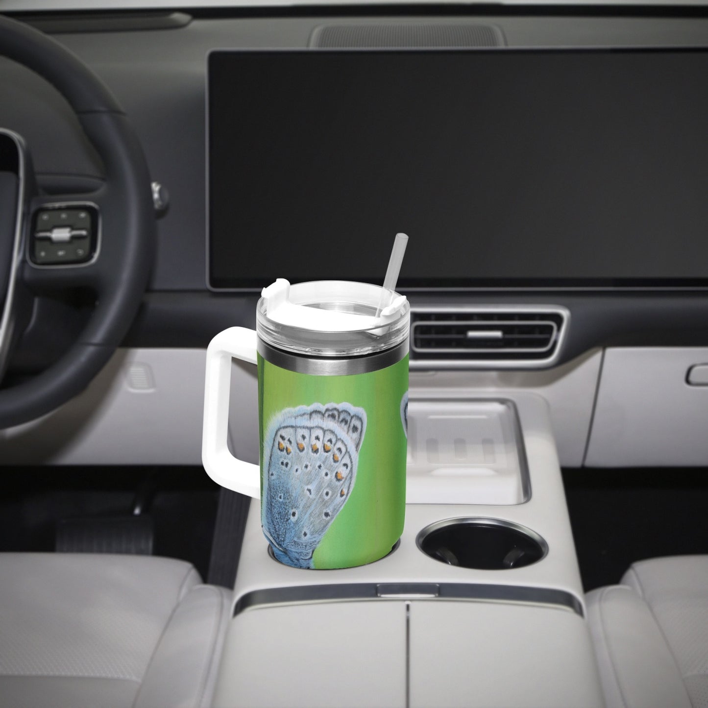 Stainless Steel Tumbler Cup - 40oz Gossamer Blue, Butterfly Artwork Travel Mug, Butterfly Artwork by Cathy Dement