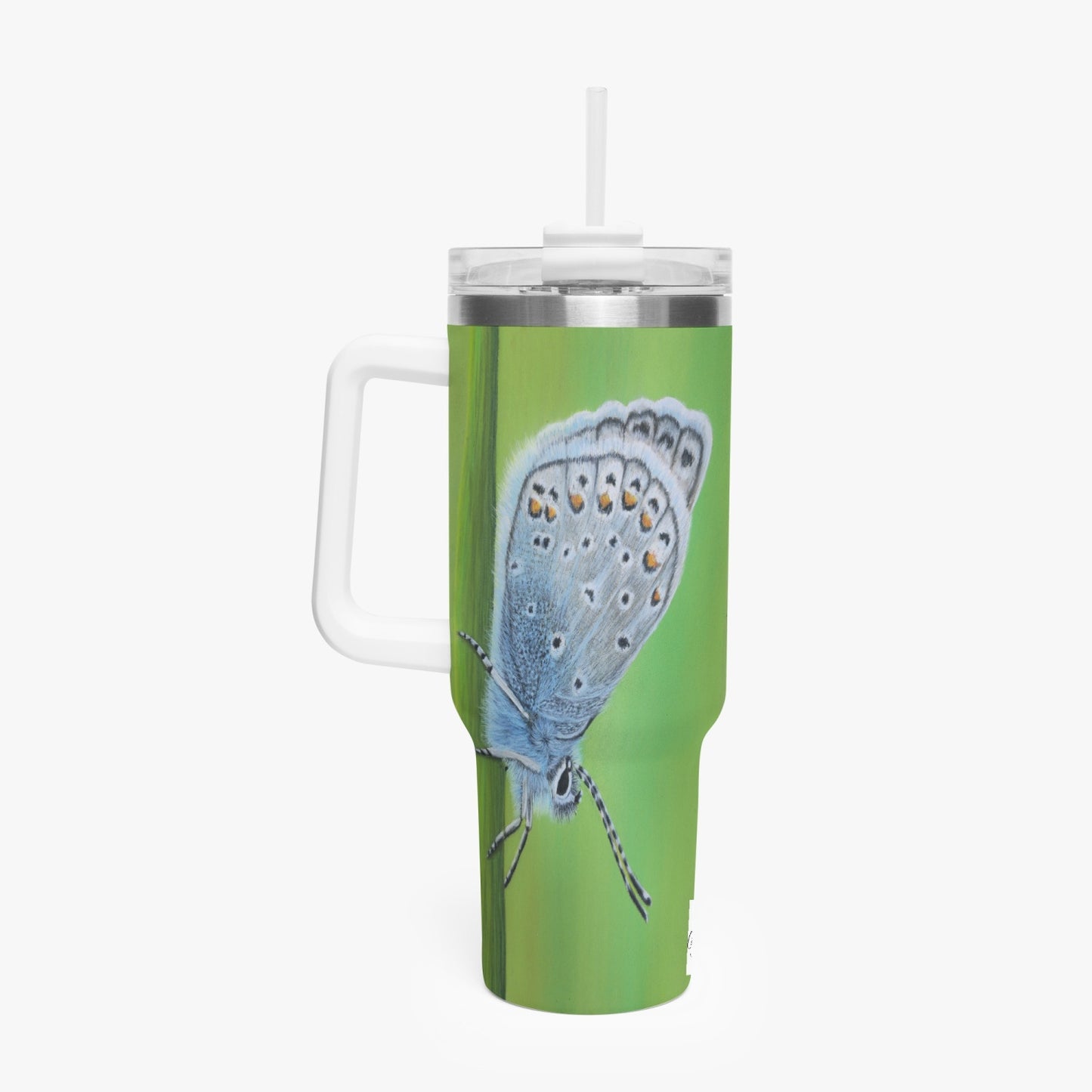 Stainless Steel Tumbler Cup - 40oz Gossamer Blue, Butterfly Artwork Travel Mug, Butterfly Artwork by Cathy Dement
