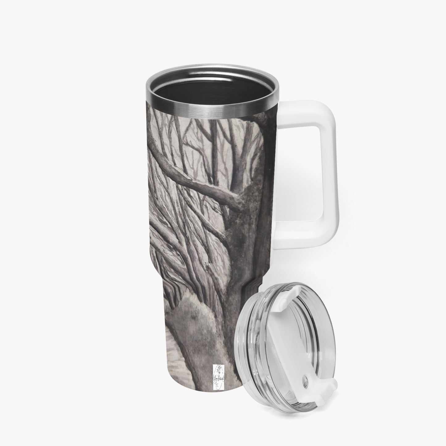 Stainless Steel Tumbler Cup - 40 0z Tranquil Timber Path, Forest Artwork by Cathy Dement, Artistic Travel Mug