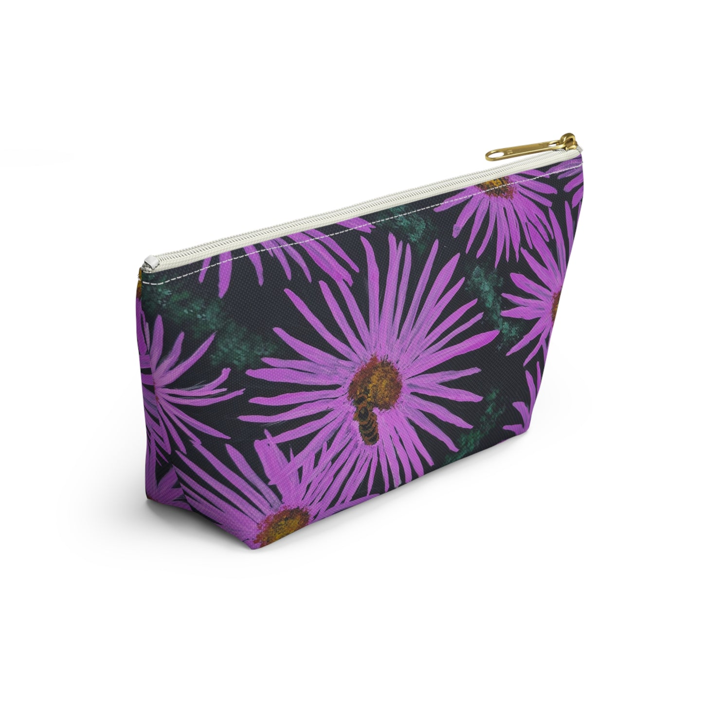 Accessory Pouch with T-bottom - Purple Aster Flowers with Bee Artwork