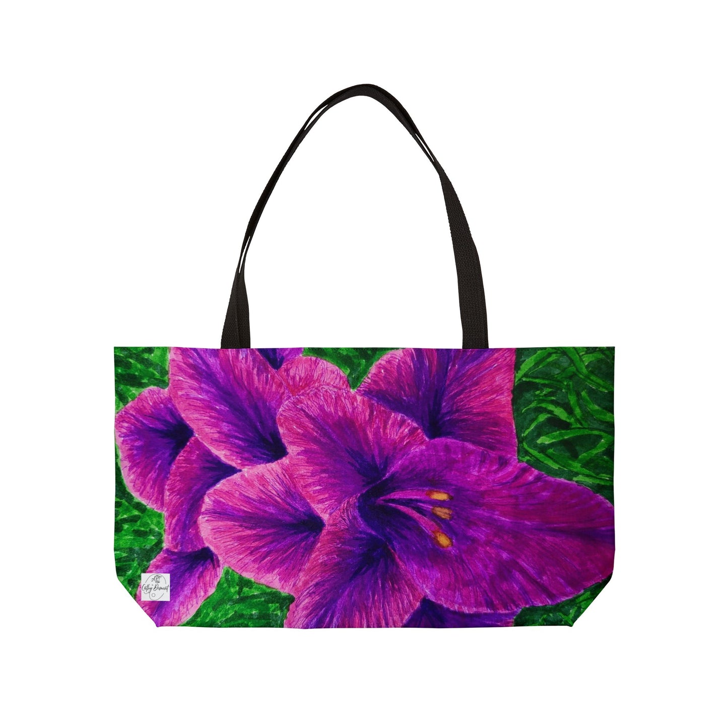 Weekender Tote Bag - Royal Reverie: Purple Gladiola, Floral Artwork Design