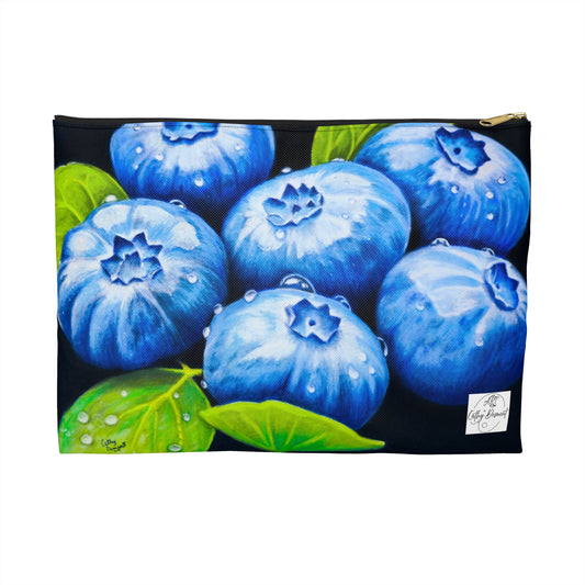 Blueberry Bliss - Berry Artwork with Dew Drops, Accessory Pouch, Colorful Zippered Bag, Artistic Clutch