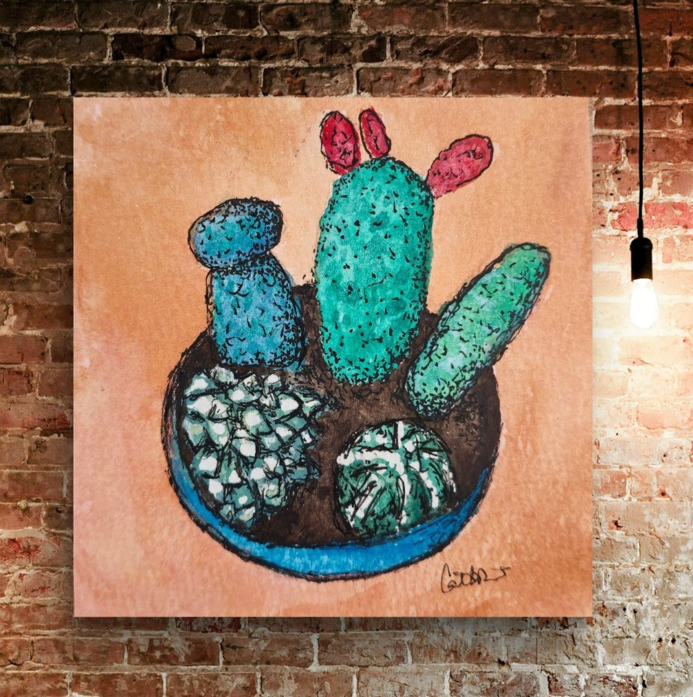 succulent artworks Metal print: Adobe Oasis #4 Succulent Plant Artwork Design – ArtRx By Cathy Dement
