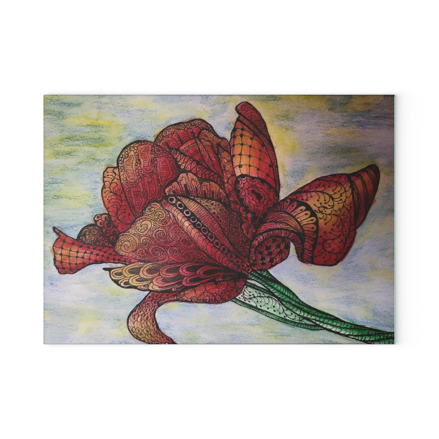 Artistic Floral Glass Cutting Board - Zen Floral Harmony - Elegant Kitchen Decor for Cooking & Serving