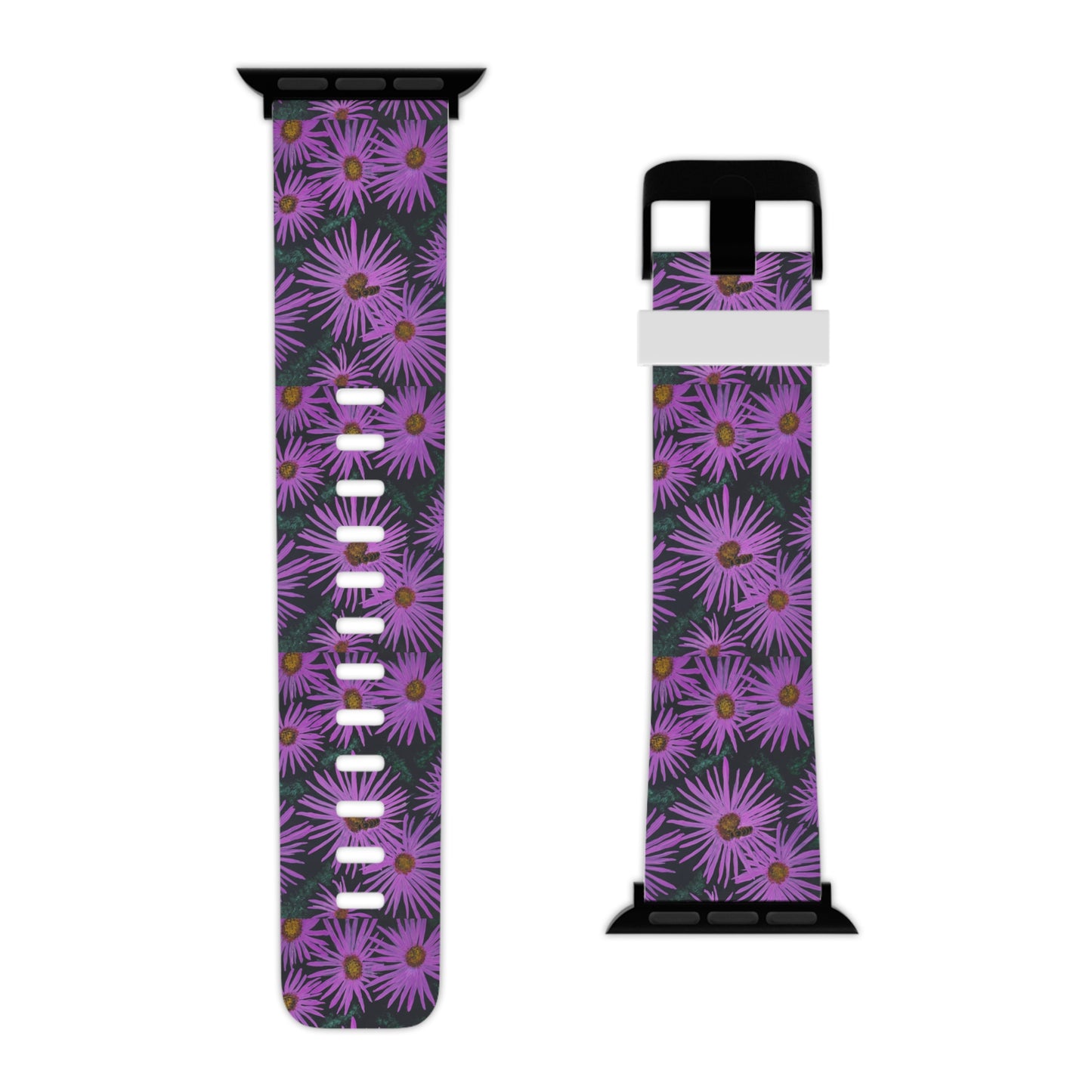 Watch Band for Apple Watch - Purple Flowers and Bee - Colorful Floral Artwork Design