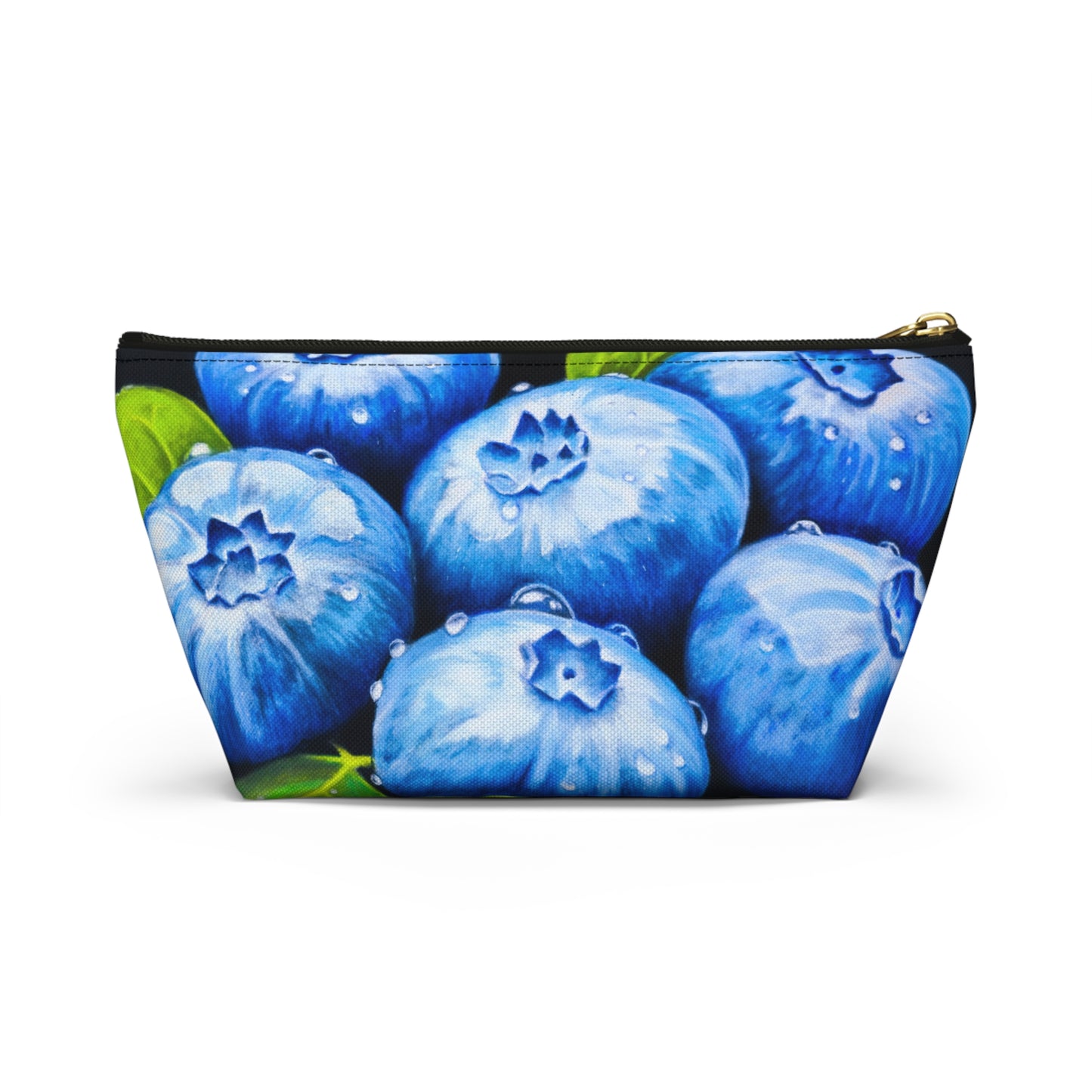 Blueberry Bliss - Berry Artwork with Dew Drops, Accessory Pouch w T-bottom. Zippered Bag, Cosmetic Clutch