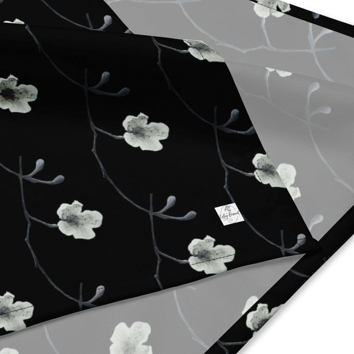Bandana - Dogwood Blossom Beauty - Monochrome Scarf, Floral Artwork Design