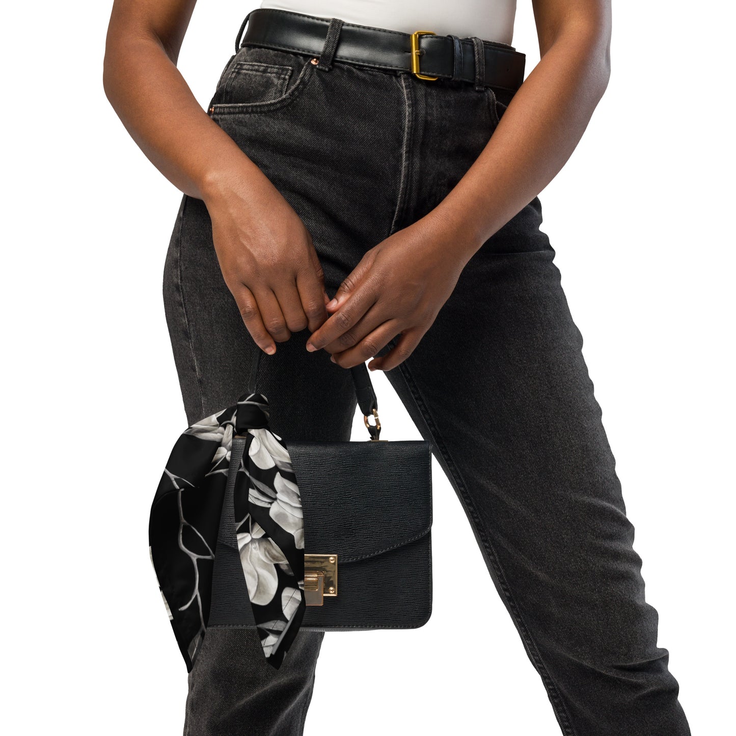 Bandana - Midnight Magnolias - Monochrome Scarf, Floral Artwork Design