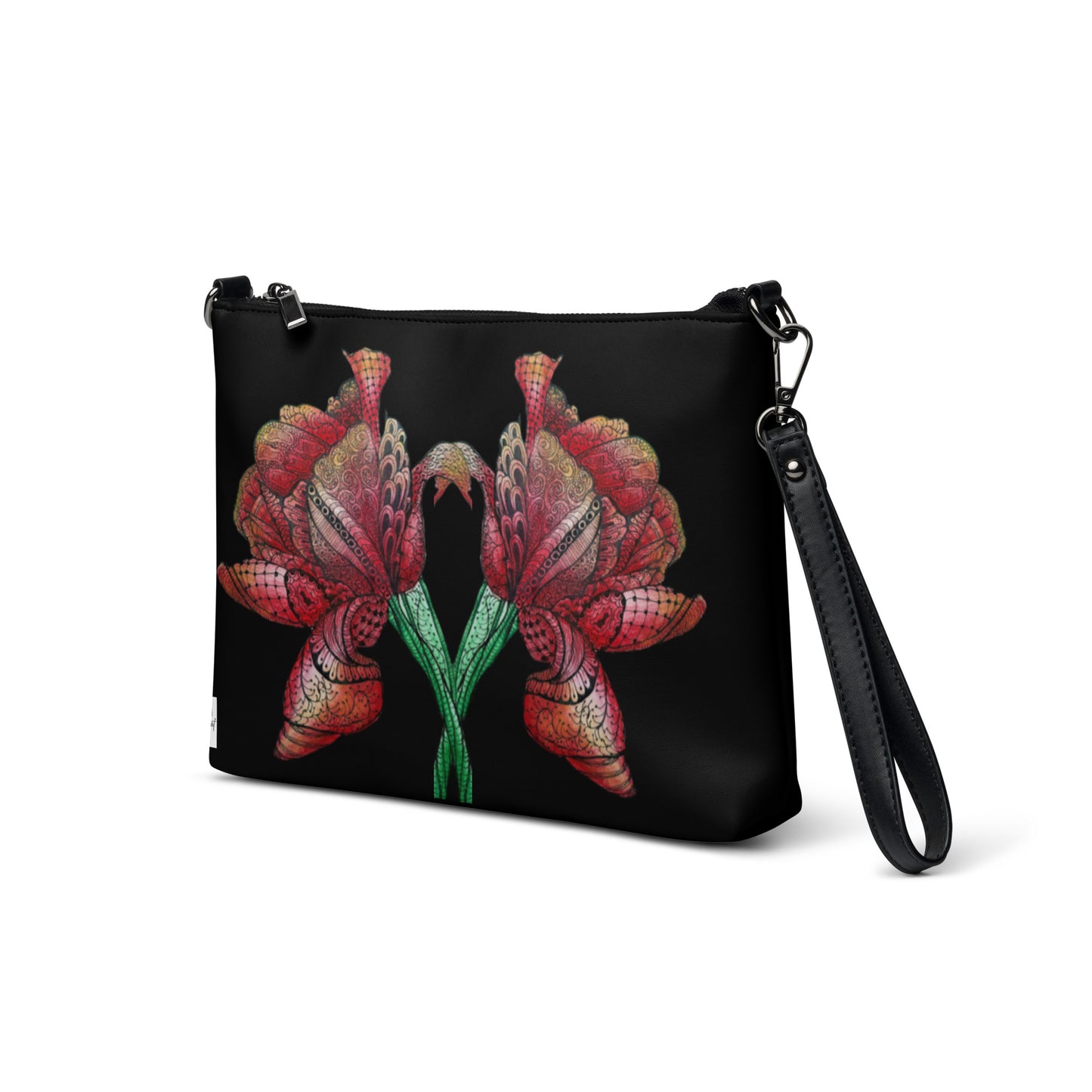 Crossbody Bag -Zen Floral Harmony, Colorful Zentangle Flower Design by Cathy Dement, Interchangeable Wrist Strap