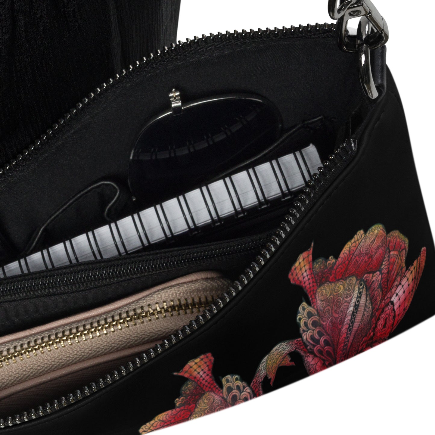 Crossbody Bag -Zen Floral Harmony, Colorful Zentangle Flower Design by Cathy Dement, Interchangeable Wrist Strap