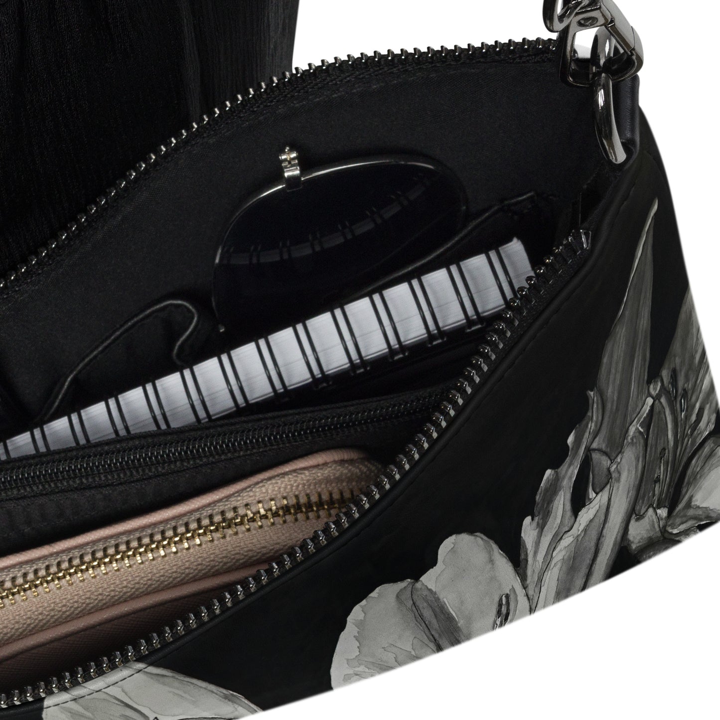 Crossbody Bag -Floral Elegance, Monochrome Lily Artwork by Cathy Dement, Faux Leather, Interchangeable Wrist Strap