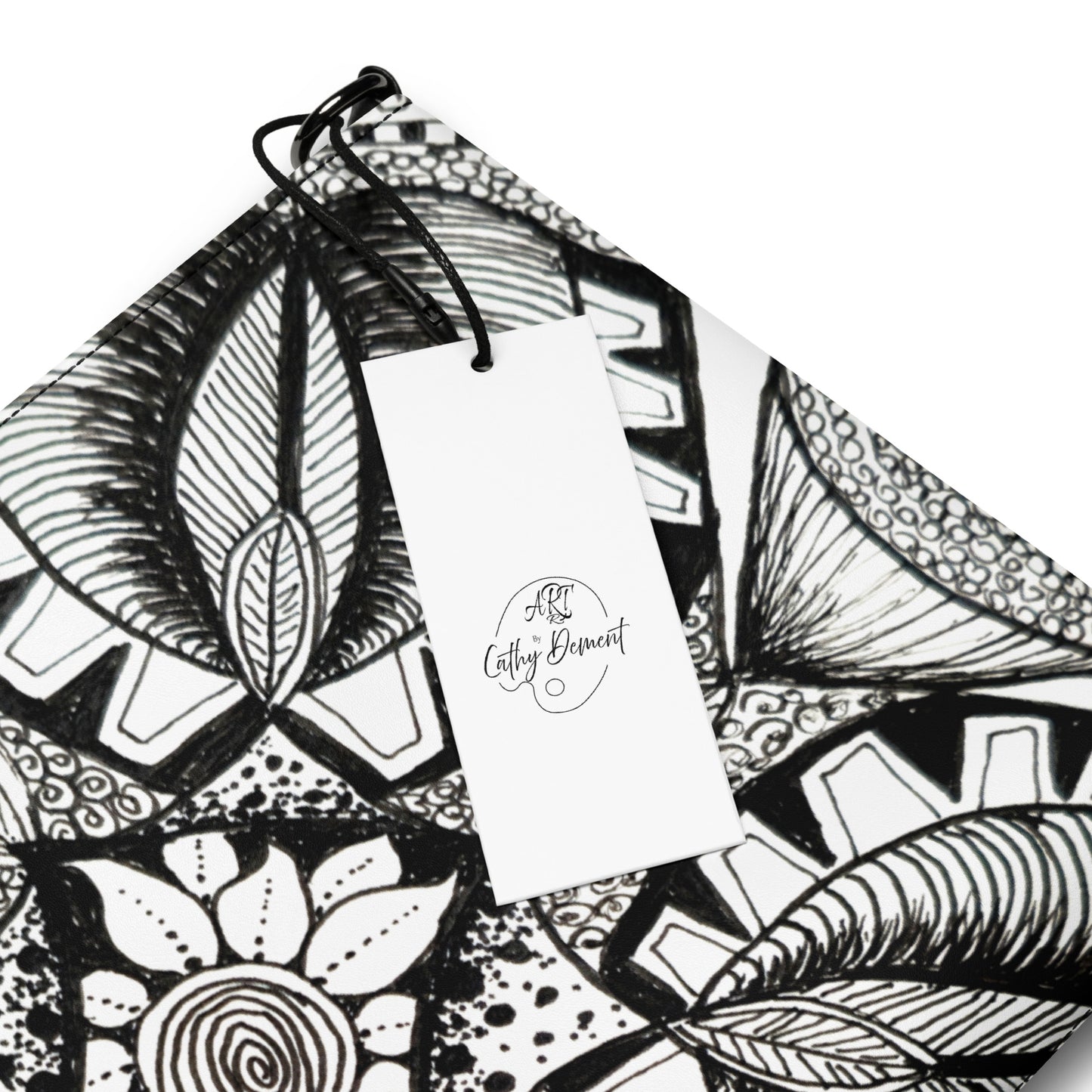 Crossbody Bag, Artwork Purse - Zen-dala, Monochrome Floral Zentangle Art by Cathy Dement, Faux Leather, Interchangeable Wrist Strap