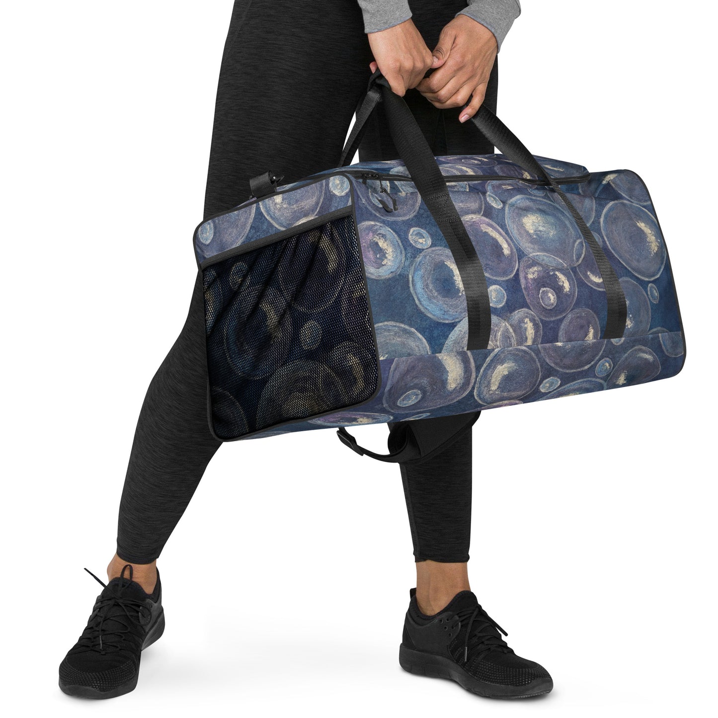 Duffle bag - Tranquil Reflections: Blue and White Reflective Bubbles