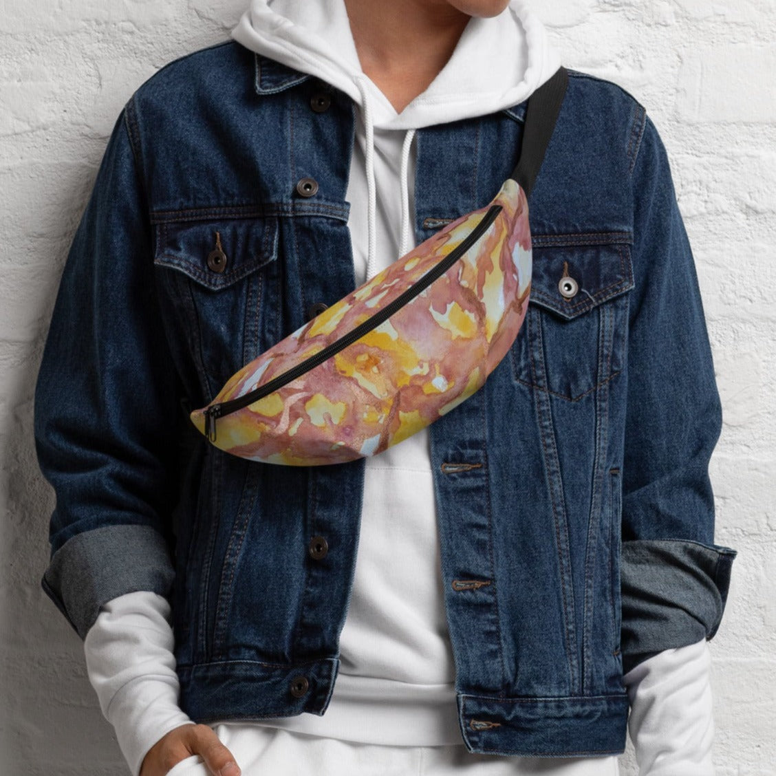 Sunset Veil Abstract Fanny Pack - Red and Gold Artwork Design, Water-Resistant Belt Bag