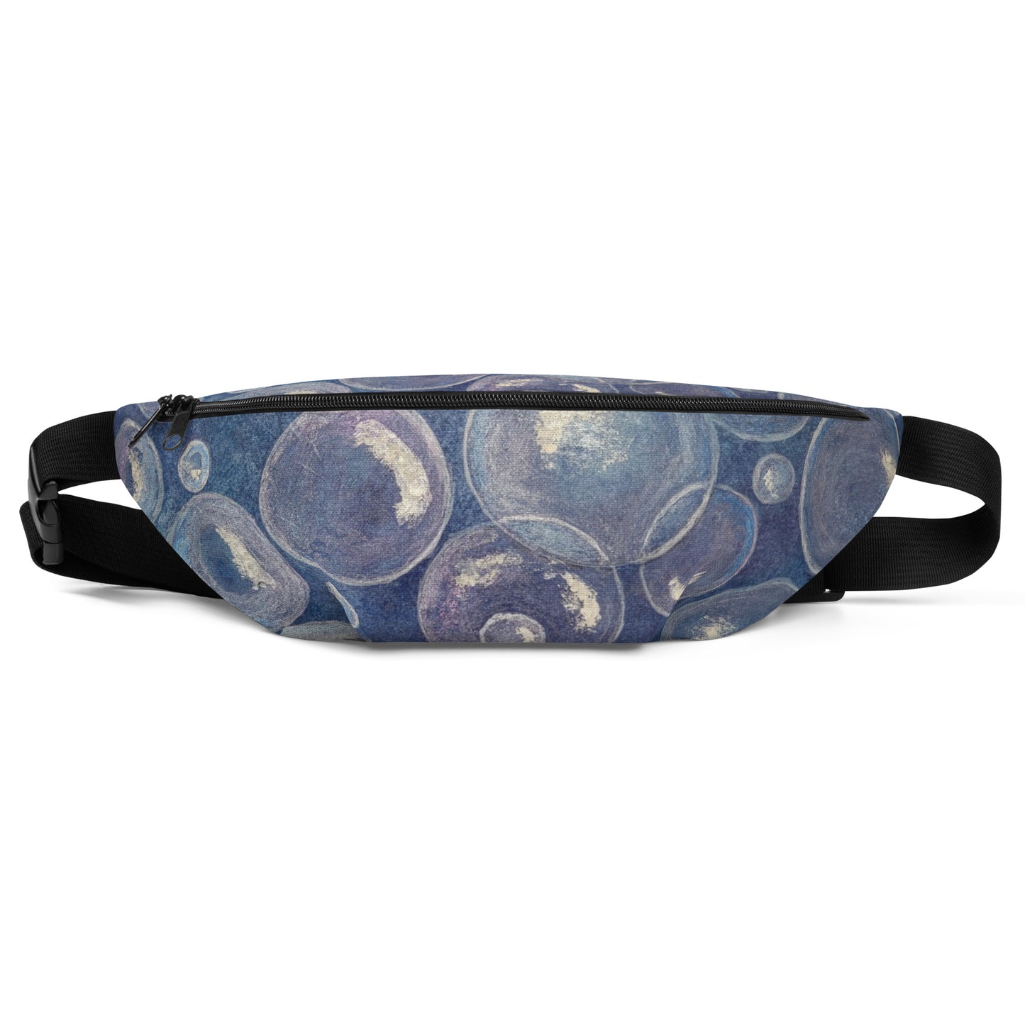 Fanny Pack Waist Bag - Tranquil Reflections: Blue and White Reflective Bubbles