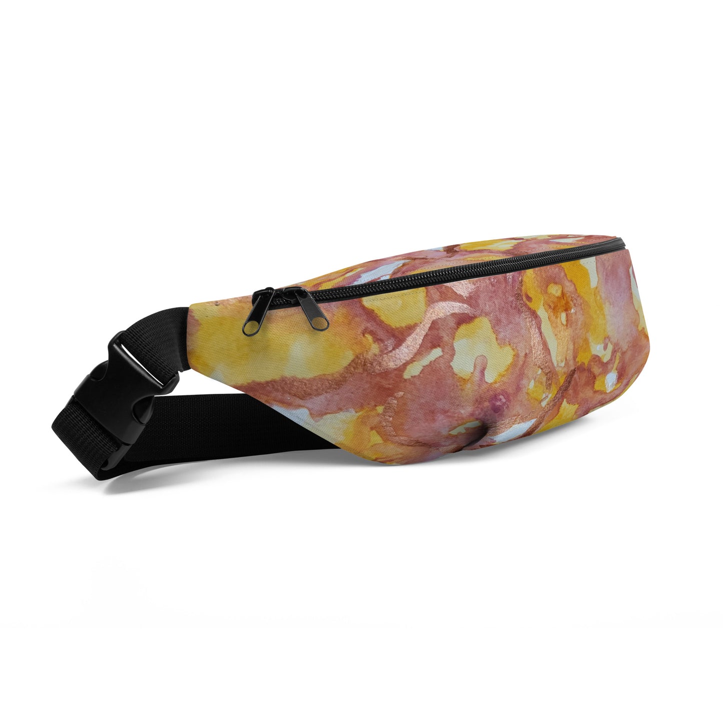 Sunset Veil Abstract Fanny Pack - Red and Gold Artwork Design, Water-Resistant Belt Bag