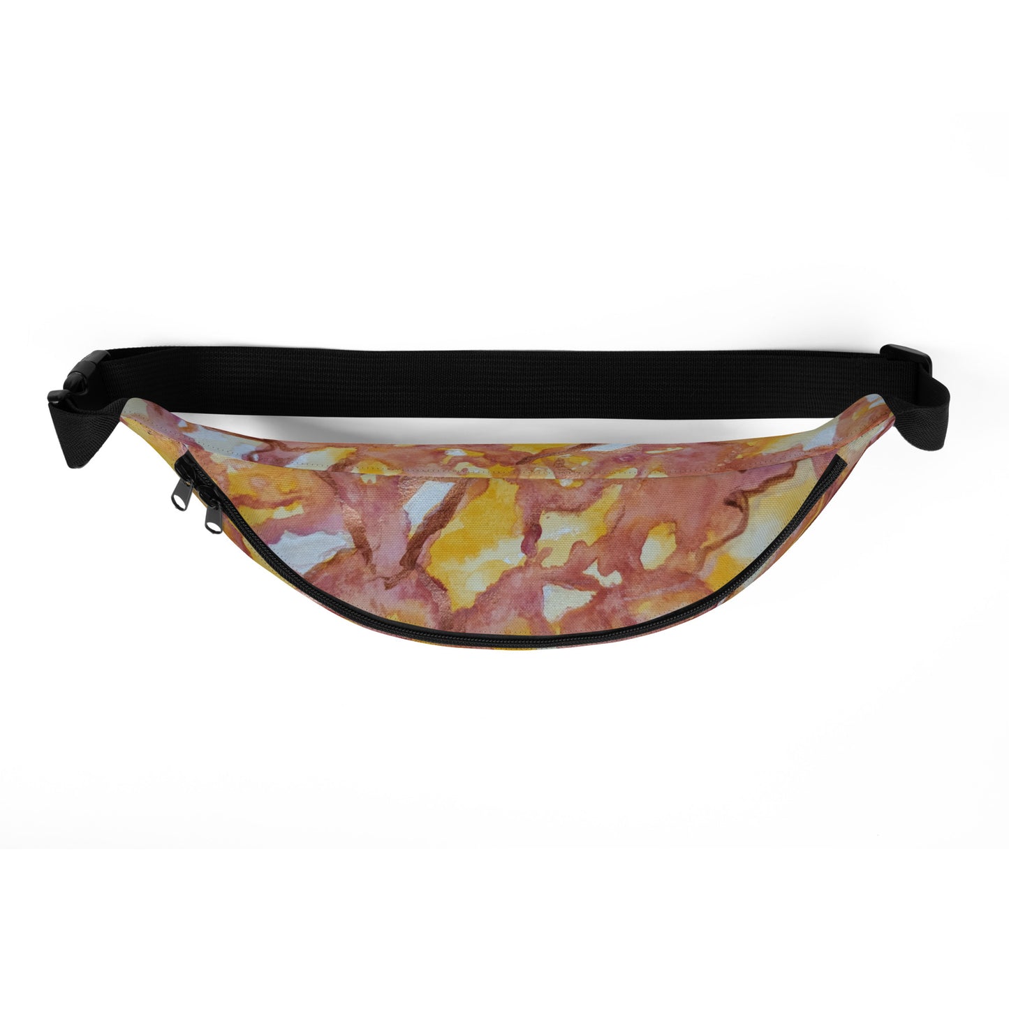 Sunset Veil Abstract Fanny Pack - Red and Gold Artwork Design, Water-Resistant Belt Bag