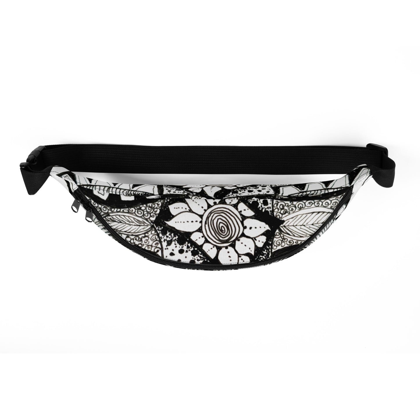 Fanny Pack: Zen-dala, Monochrome Floral Artwork Design, Belt Bag by Cathy Dement