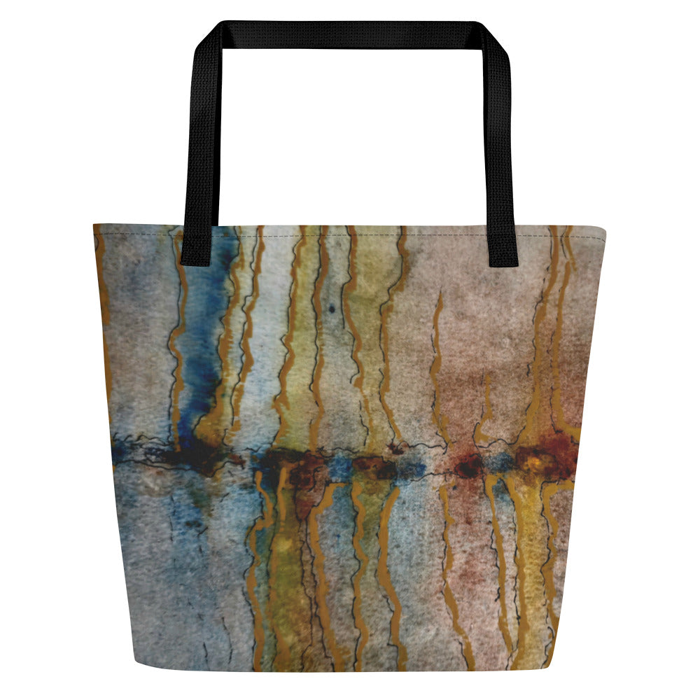 Large Tote Bag With Pocket - Twilight Reflections - Abstract Sunset - Stylish Carryall Inspired by Dusk
