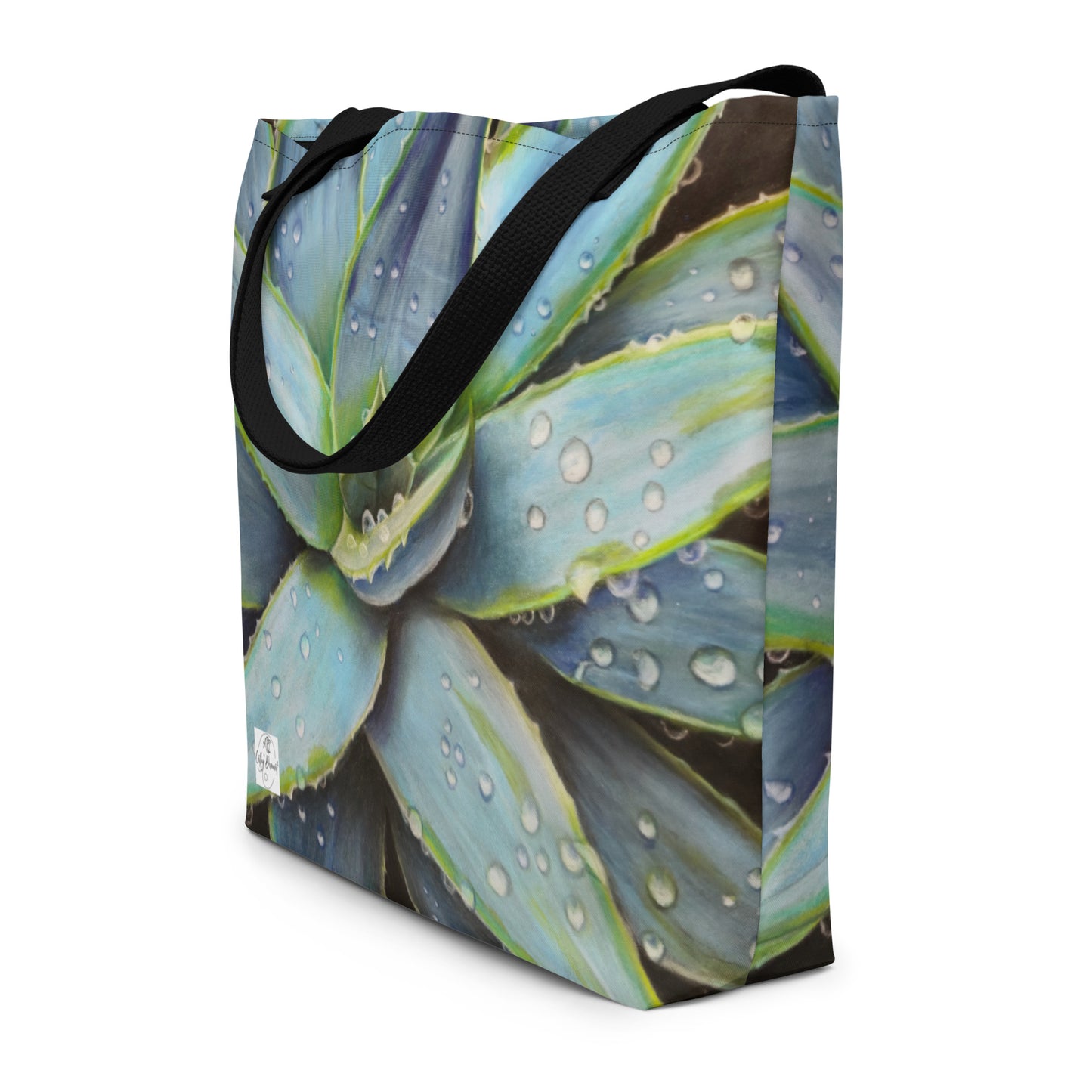 Large Tote Bag with Pocket - Desert Jewel - Vibrant Agave Plant with Dew Drops Artwork by Cathy Dement