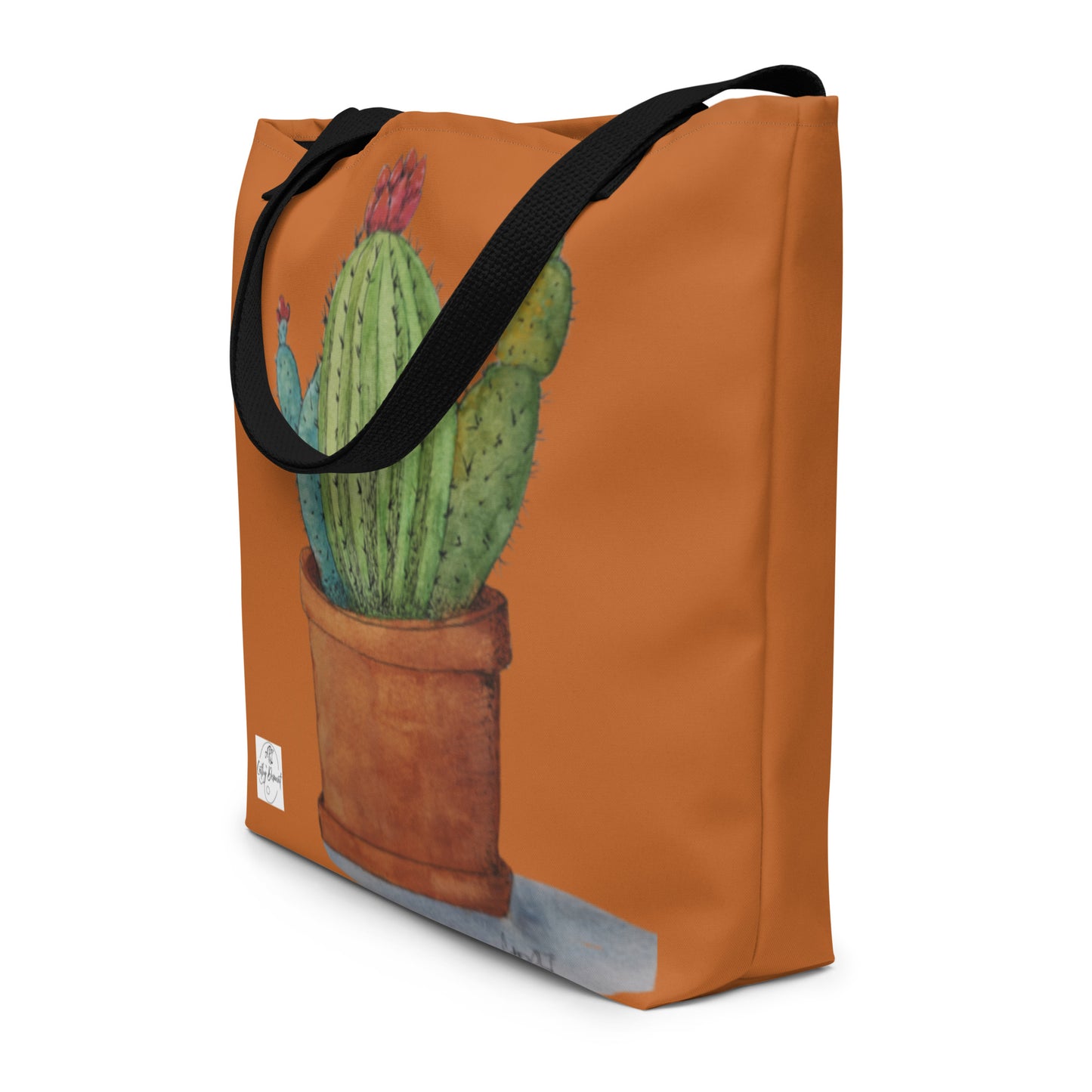 Large Tote Bag with Pocket: Adobe Oasis Succulent Plant Artwork Design by Cathy Dement, 16x20 Inches
