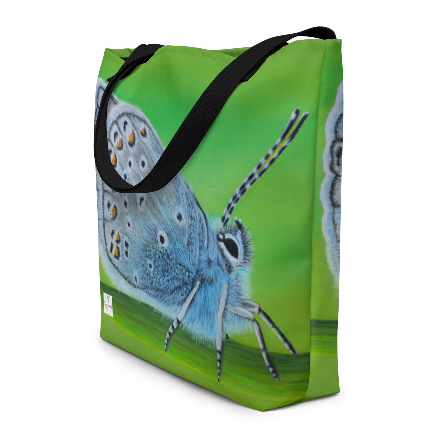 Large Tote Bag With Pocket - Gossamer Blue, Karner Blue Butterfly Artwork