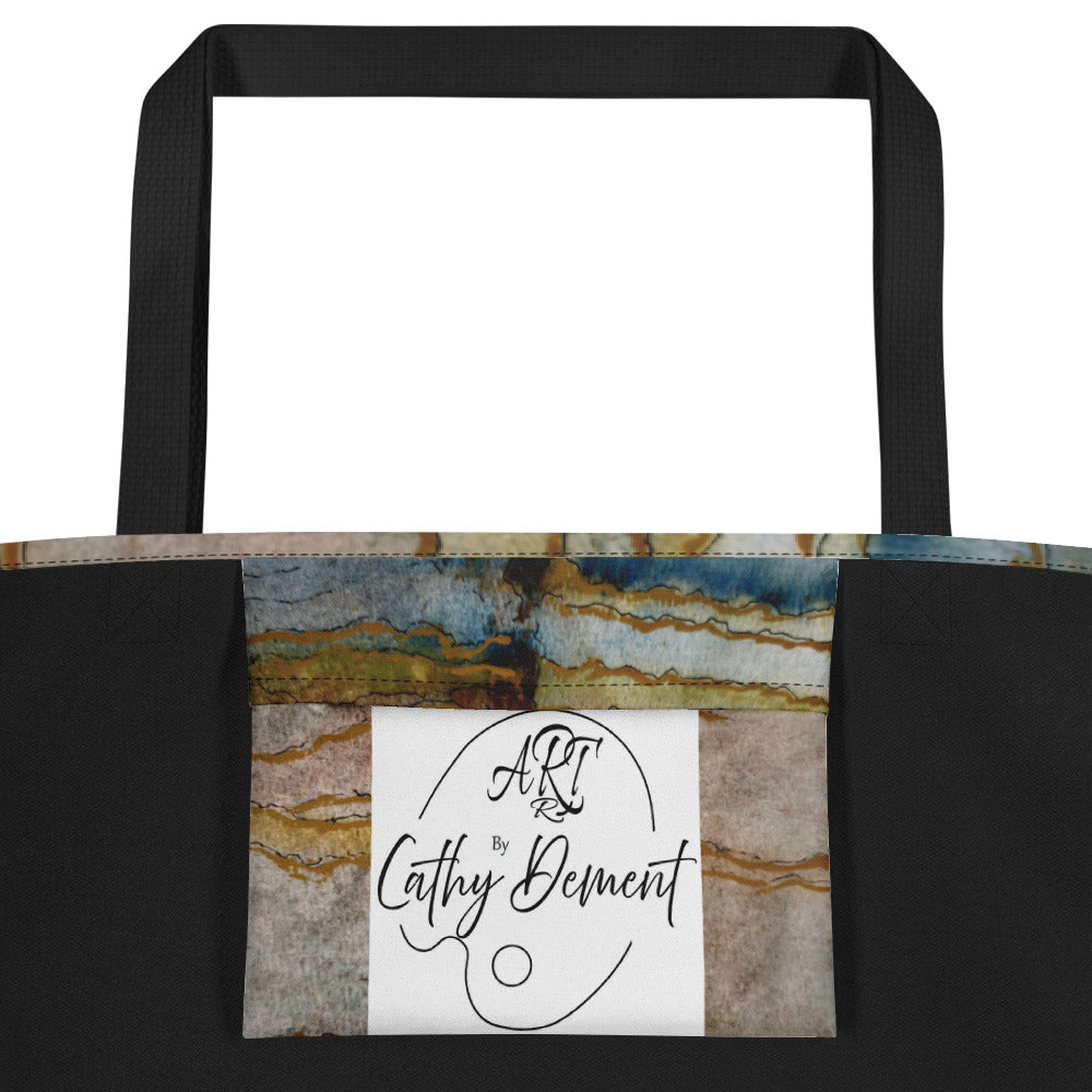 Large Tote Bag With Pocket - Twilight Reflections - Abstract Sunset - Stylish Carryall Inspired by Dusk