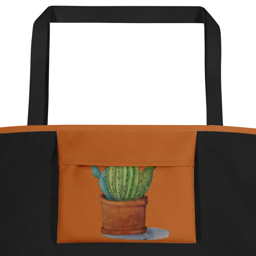 Large Tote Bag with Pocket: Adobe Oasis Succulent Plant Artwork Design by Cathy Dement, 16x20 Inches