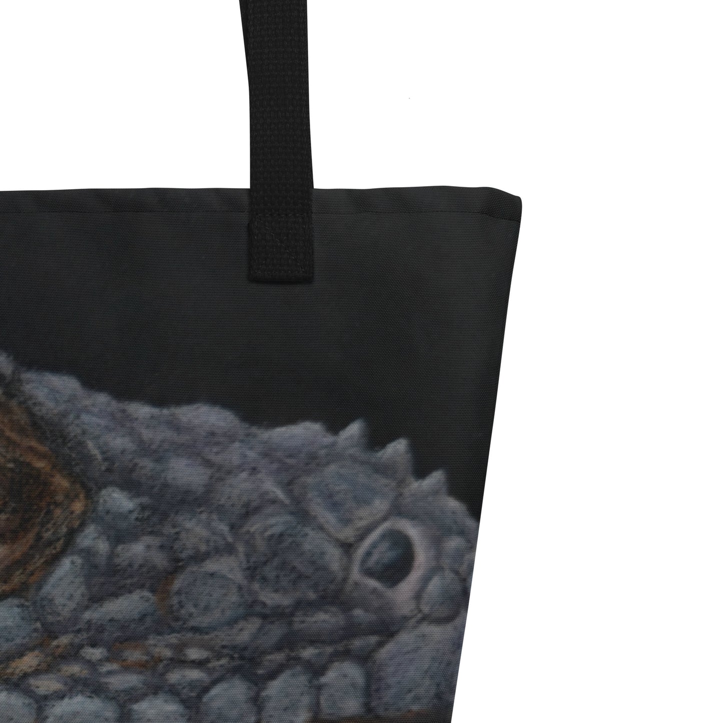 Large Tote Bag with Pocket: Reflective Reverie - Iguana's Gaze Artwork Design by Cathy Dement, 16x20