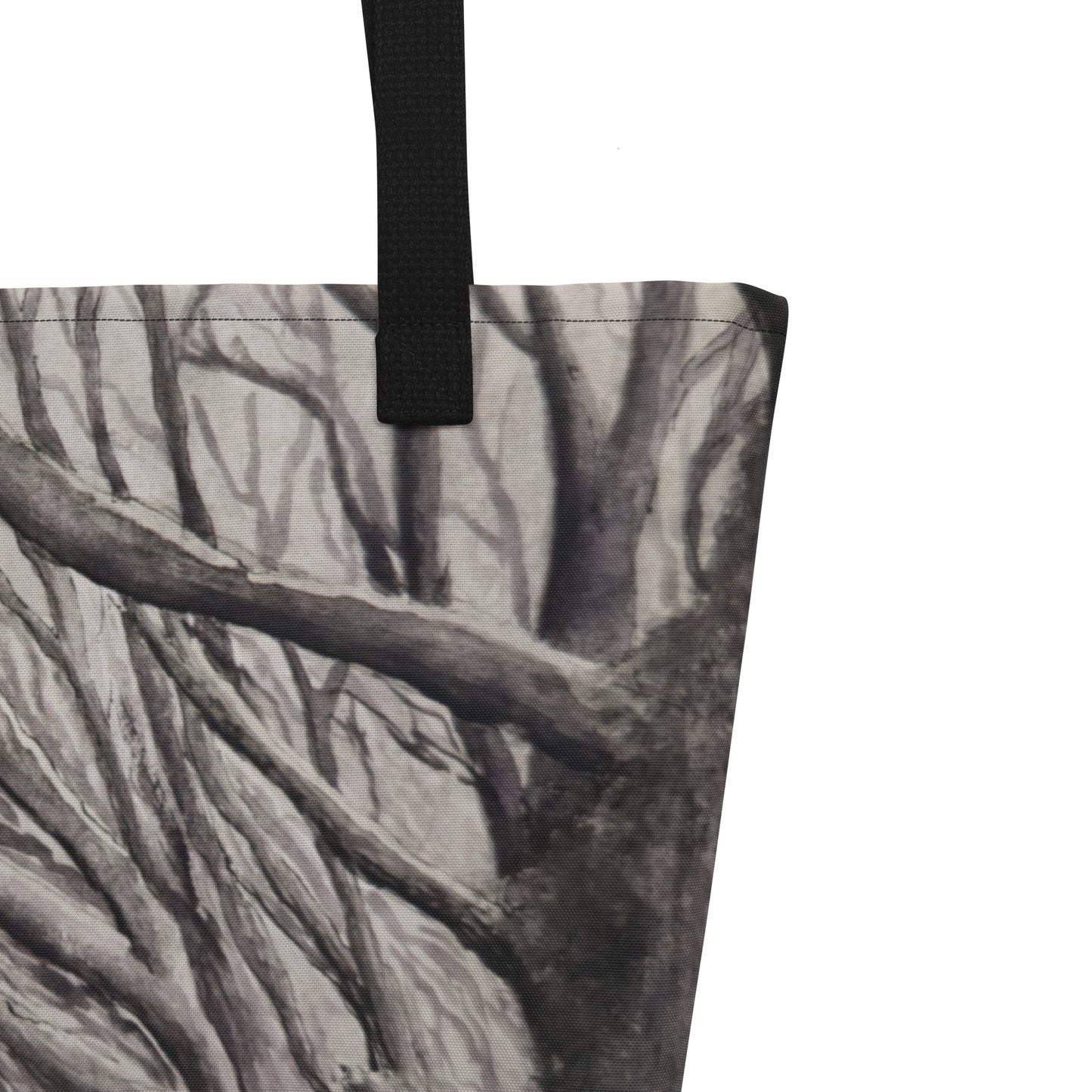 Large Tote Bag with Pocket: Tranquil Timber Forest Path Artwork Design by Cathy Dement, 16x20 Inches
