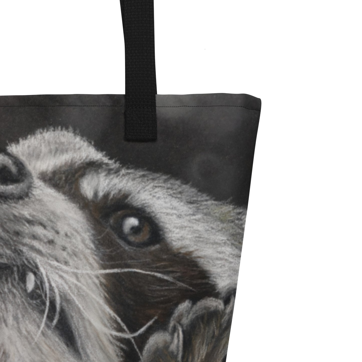 Large Tote Bag with Pocket: Catching Snowflakes - Cute Raccoon Artwork Design by Cathy Dement, 16x20 Inches