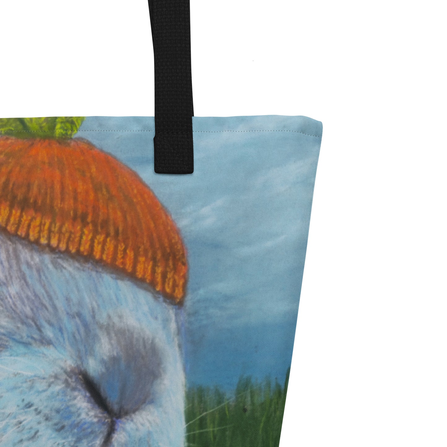 Large Tote Bag with Pocket: Carrot Couture - Whimsical Rabbit in Knit Carrot Cap Artwork Design by Cathy Dement, 16x20 Inches
