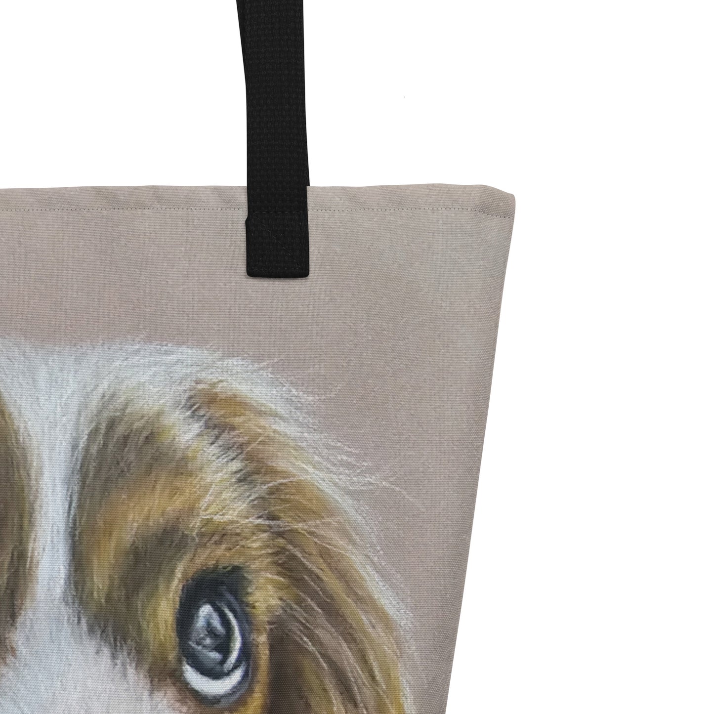 Large Tote Bag with Pocket - Cavalier Curiosity - King Charles Cavalier Spaniel, Cute Dog Artwork