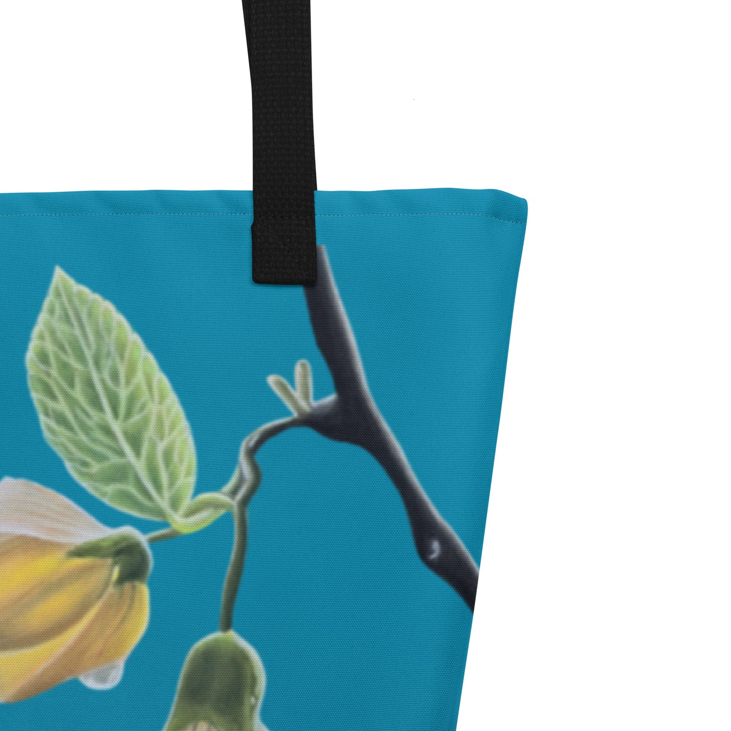 Large Tote Bag with Pocket - Tickled Pink, Colorful Abutilon Flower Artwork